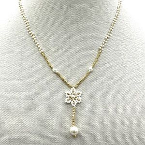 HAND CRAFTED Beaded White and Gold Bridal Necklace